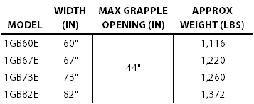 Xtreme Duty Grapple Bucket Table